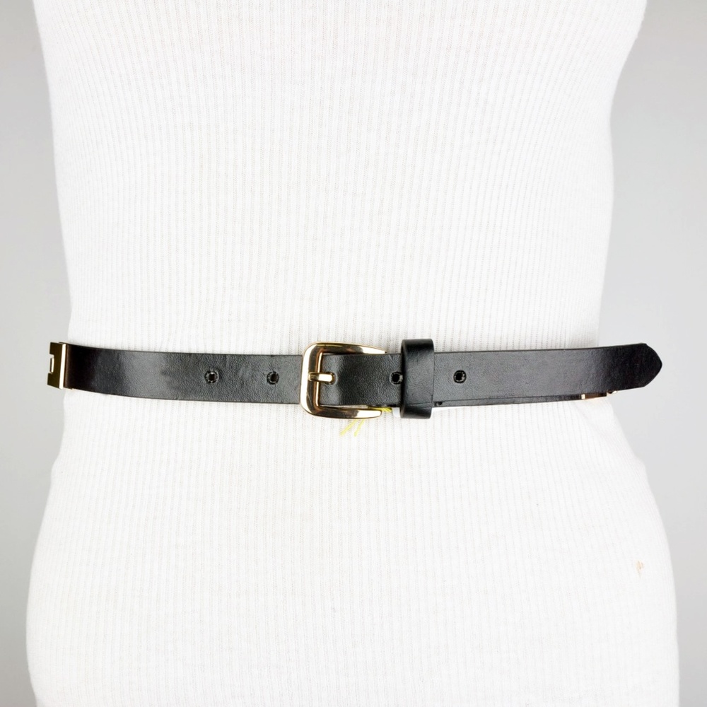 BCBG Black Faux Leather Gold Color Chain Link Belt